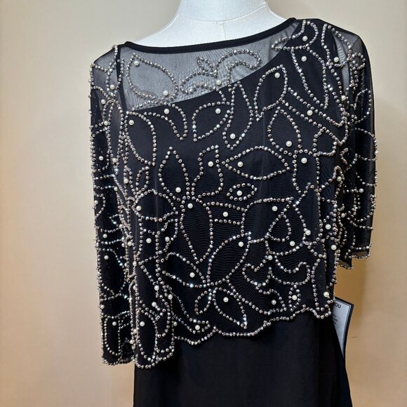 NWT Msk Women's Beaded Chiffon Asymmetrical Short-Sleeve Blouse - Black - Picture 1 of 6